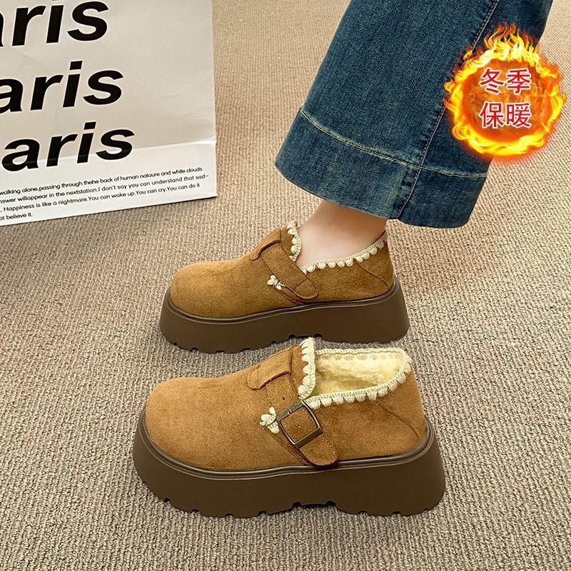 厚底全包勃肯鞋女2025新款冬季爆款魔术贴棉鞋超火增高加绒乐福鞋 - 图1