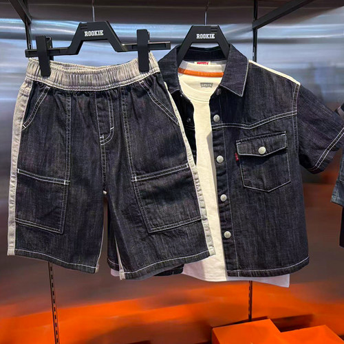 Levi's李维斯纯棉短袖衬衫26夏男童拼接软牛仔上衣外套LV2622429 - 图3