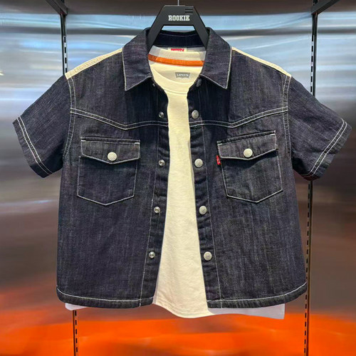 Levi's李维斯纯棉短袖衬衫26夏男童拼接软牛仔上衣外套LV2622429 - 图2