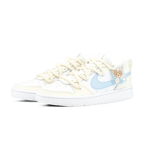 球鞋定制 Nike Court Borough 懒猫缝纫机 小熊蛋挞 低帮女子板鞋 - 图2
