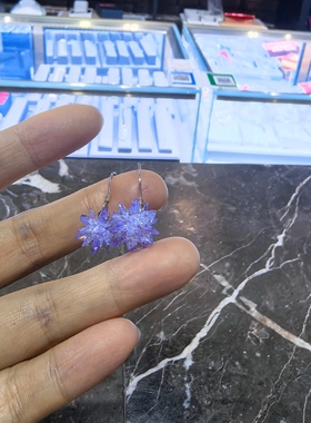 S925纯银耳钩紫色水晶耳饰耳环耳挂