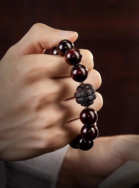 普陀山五路财神转运珠小叶紫檀手串文玩佛珠本命年十二生肖手链