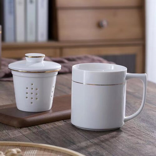 马克杯带盖过滤网办公室泡茶杯茶水分离杯茶隔杯家用客厅陶瓷杯子 - 图1