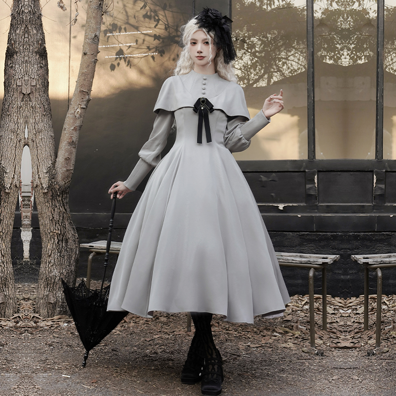 【第十三夜 op】withpuji原创设计 哥特优雅收腰显瘦大摆lo裙三子 - 图0