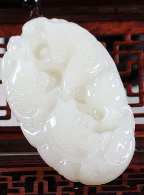 青峰玉业玉器新疆和田玉白玉手把件文玩件籽料把玩年年有鱼手把件