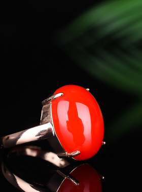 南红玛瑙戒指女款大戒面开口指环