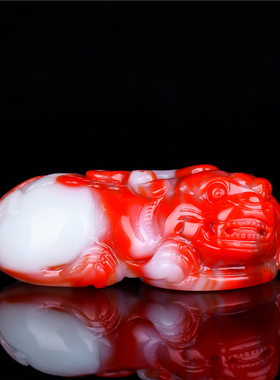 青峰玉业新疆和田红白玉貔貅小摆件茶道茶台功夫茶具玉把玩件挂件