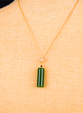 青峰玉业玉器玉器新疆和田玉碧玉吊坠女款羊脂碧玉圆柱项链925银