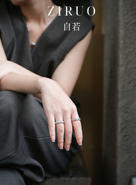 S925银锆石戒指女求婚镶锆开口可调节轻奢戒指女高级感叠戴食指戒