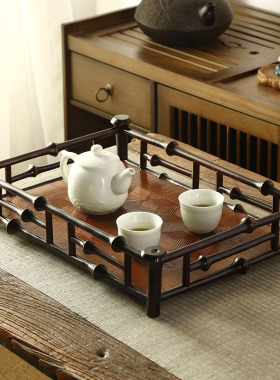 精品大漆筇竹茶盘收纳盘茶杯架