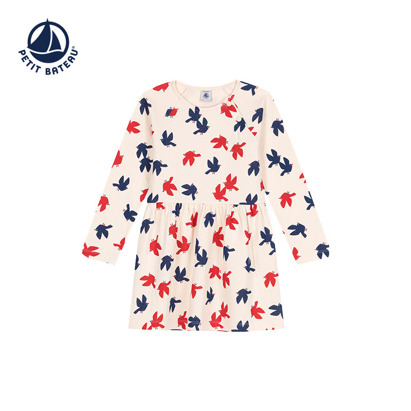 Petitbateau小帆船2025春夏新品女童中大童纯棉长袖连衣裙A0CY6