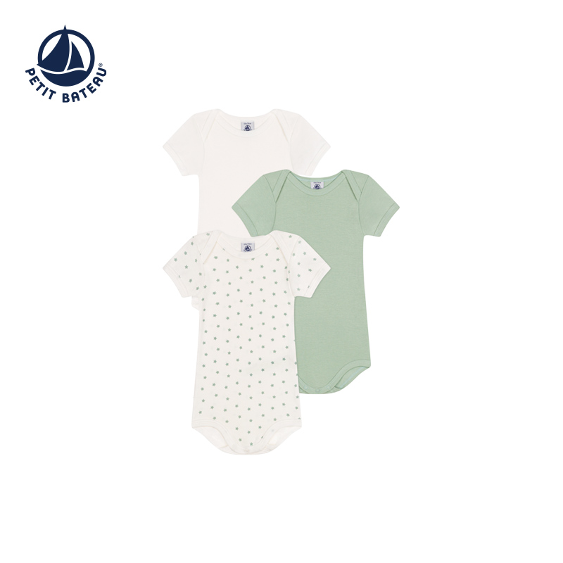 法国小帆船Petitbateau2024早春新品婴幼儿短袖包屁衣3件装A09YH - 图1