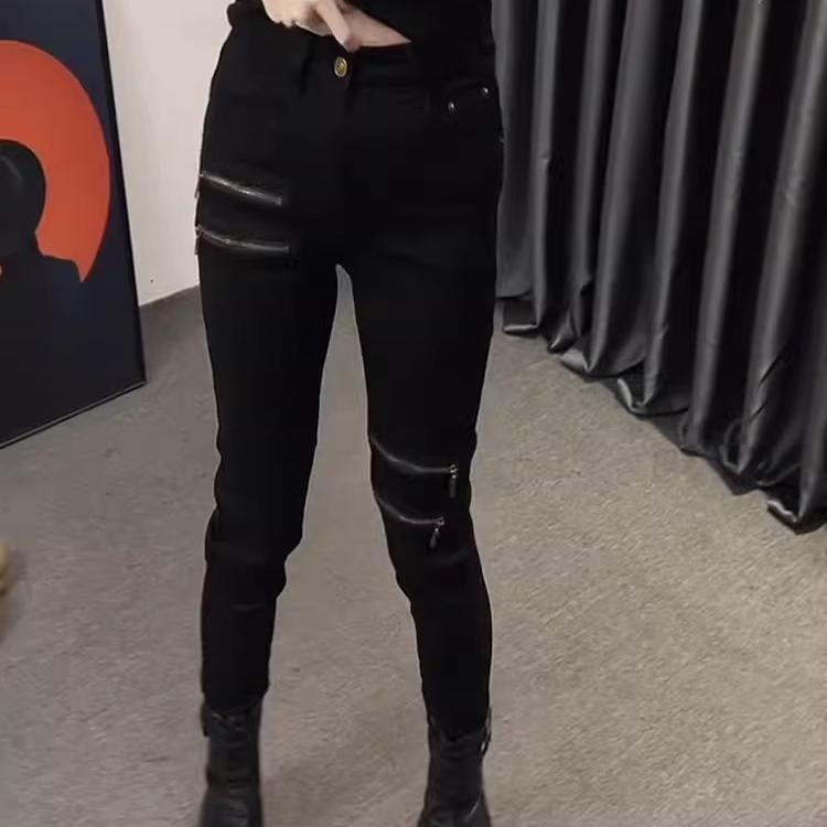 春秋新款修身弹力拉链小脚牛仔裤女大码胖妹妹美式机车显瘦铅笔裤 - 图3