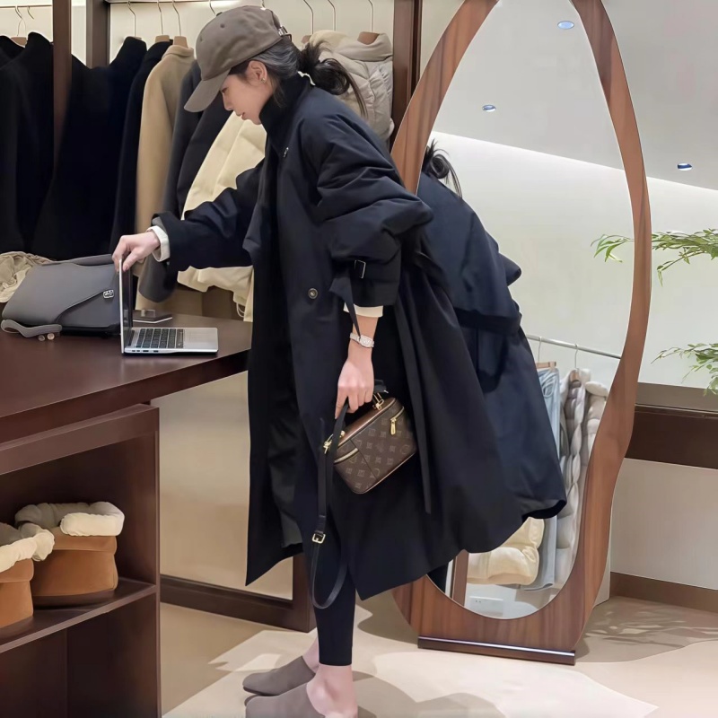 大码女装2025秋冬新款显瘦中长款风衣外套胖妹妹百搭休闲棉服上衣 - 图3