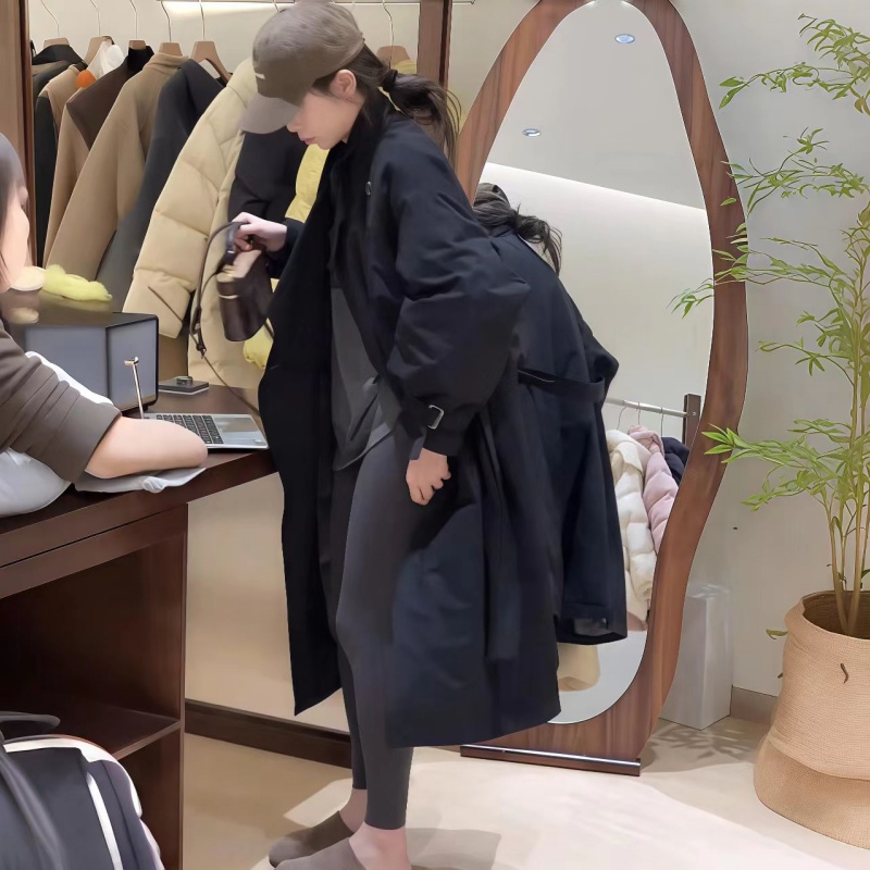 大码女装2025秋冬新款显瘦中长款风衣外套胖妹妹百搭休闲棉服上衣 - 图1