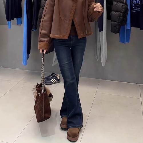 大码女裤2025春秋新款微喇牛仔裤胖妹妹高腰显瘦弹力修身喇叭裤子 - 图0