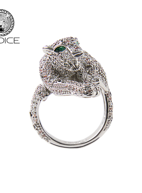 Kodice高级感银色镶钻猎豹戒指