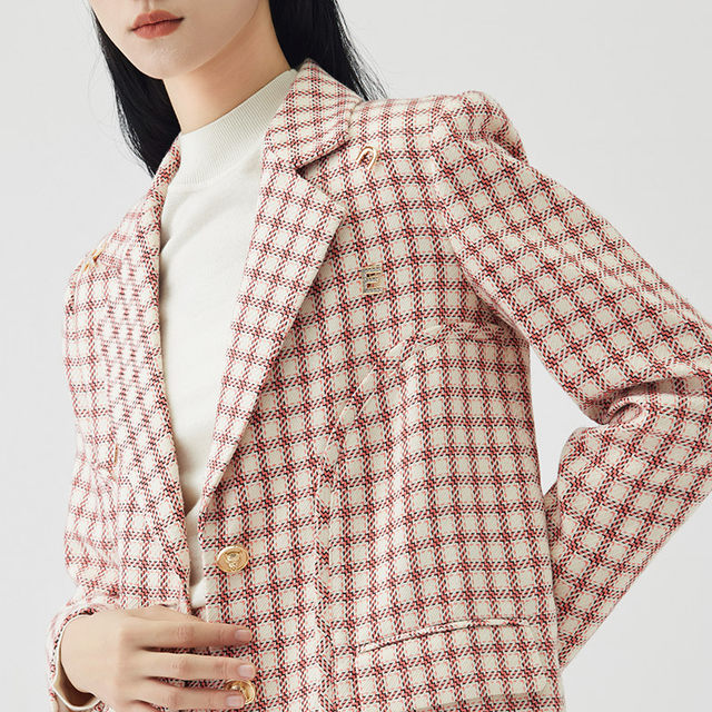 KODICE blazer women's autumn new pink plaid sweet temperament commuting loose top