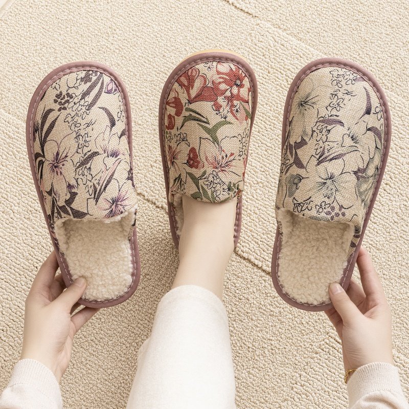 冬季居家用高颜值保暖棉麻情侣男女居家用木地板室内软底防滑拖鞋,淘宝优惠券,粉丝福利购,淘宝优惠卷