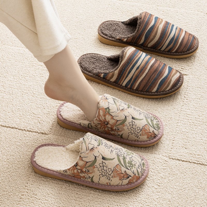 冬季居家用高颜值保暖棉麻情侣男女居家用木地板室内软底防滑拖鞋,淘宝优惠券,粉丝福利购,淘宝优惠卷