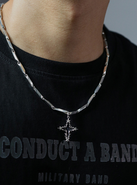 欧美小星芒镶钻十字架瓜子项链男生小众设计潮牌嘻哈ins高级感酷