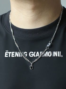 欧美复古方形锆石黑色吊坠项链