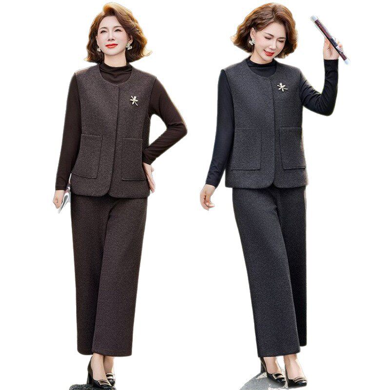 Authentic mother's new autumn clothing, dignified and atmospheric vest suit, middle-aged women's clothing, noble lady's temperament clothes, spring and autumn