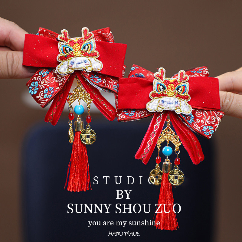 红色儿童古风发夹女孩蝴蝶结发卡宝宝古装汉服流苏头饰中国风新年,淘宝优惠券,粉丝福利购,淘宝优惠卷