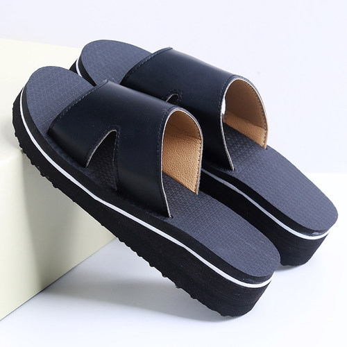 皮凉拖鞋浴室洗澡男女士泡沫橡胶防滑厚底室内外居家一字拖鞋增高 - 图1