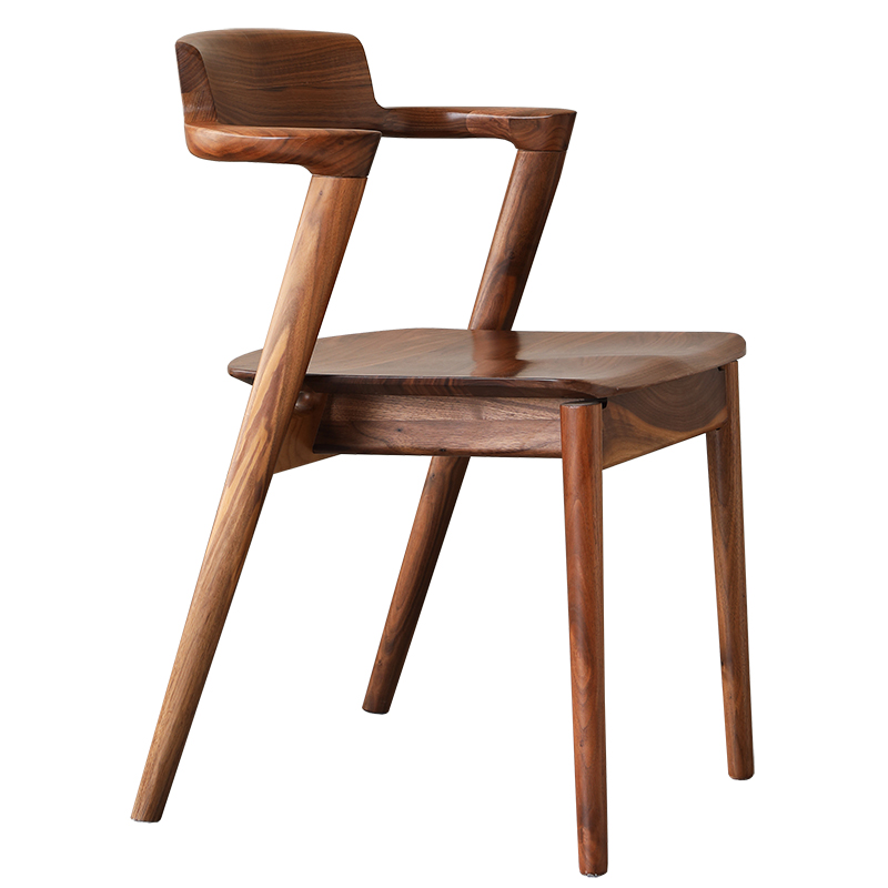 拾影木筑现代简约北欧黑胡桃木餐椅家用日式实木轻奢饭椅扶手靠背