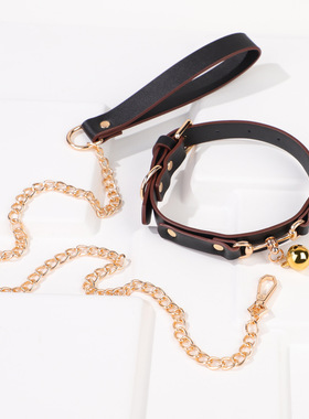 金色铃铛项圈牵引链条puppy小狗黑白皮质项圈choker项链