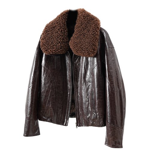 欧洲站2025冬新款高级感羊羔毛毛领真皮羽绒服女鹅绒外套皮夹克 - 图3