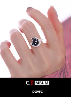 小众可爱卡通风波点猫咪戒指女学
