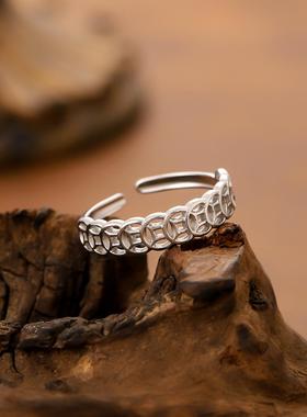 钛钢铜钱戒指男女中国风对戒