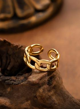 冷淡风几何链条镀金女戒