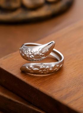 简约几何雕花镀金开口戒指