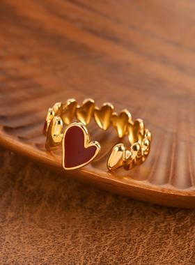 欧美爱心戒指镀金可调指环