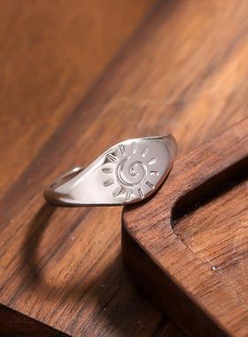 ins风钛钢镀金几何女戒