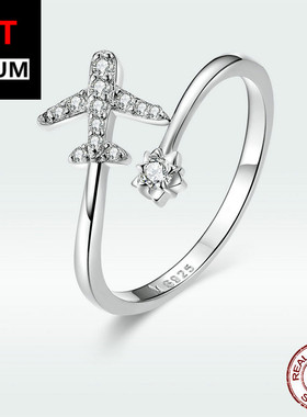 饰品跨境飞机锆石开口戒时尚流行纯银戒指s925指环跨境银饰品女