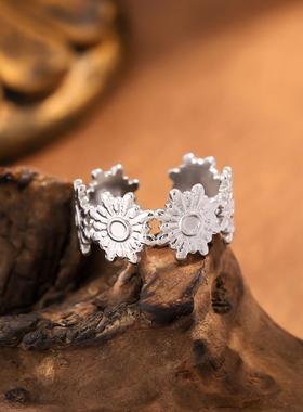 欧美时尚花朵戒指百搭开口款
