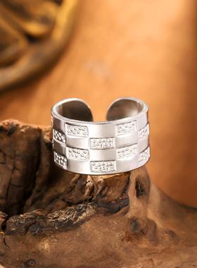 个性宽面珠点复古戒指女款