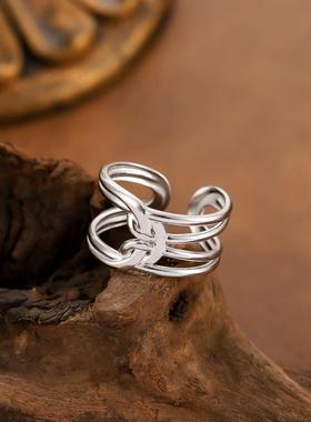 复古线条打结镀金戒指女