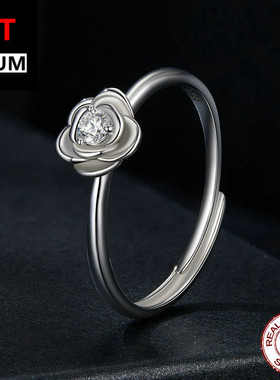 饰品跨境时尚玫瑰莫桑石戒指s925纯银镀白金开口可调节花朵饰品女