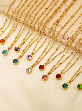 欧美彩钻生辰石锁骨链女