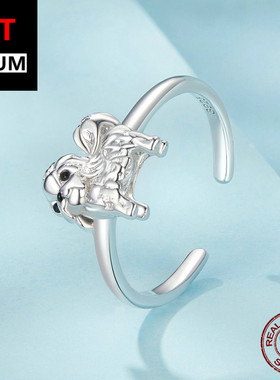 饰品跨境可爱西施犬开口戒可调节s925纯银镀白金动物饰品戒指女