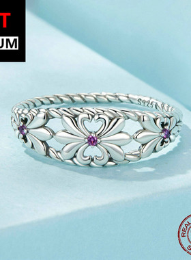 饰品跨境多复古鸢尾花镂空戒指s925纯银氧化简约花朵指环饰品女