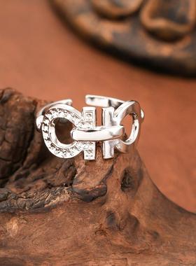 欧美小众双D字母可调戒指