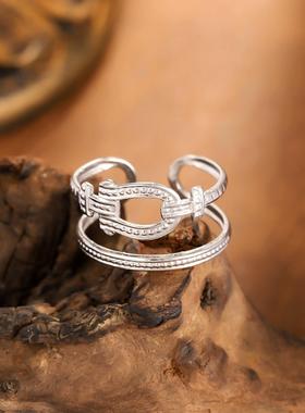 钛钢开口不规则情侣戒指女款