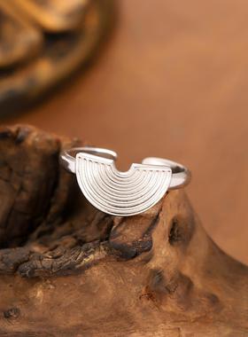 几何半圆不锈钢开口戒指