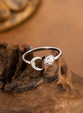 星星月亮心形情侣戒指组合